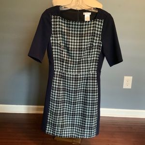 Esley Navy Blue Houndstooth Fitted Dress